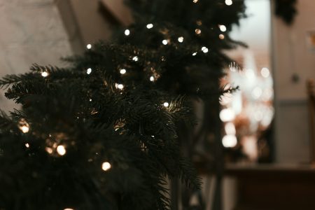 a close up of a christmas tree with lights