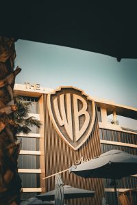 A picture of a building with a logo on it